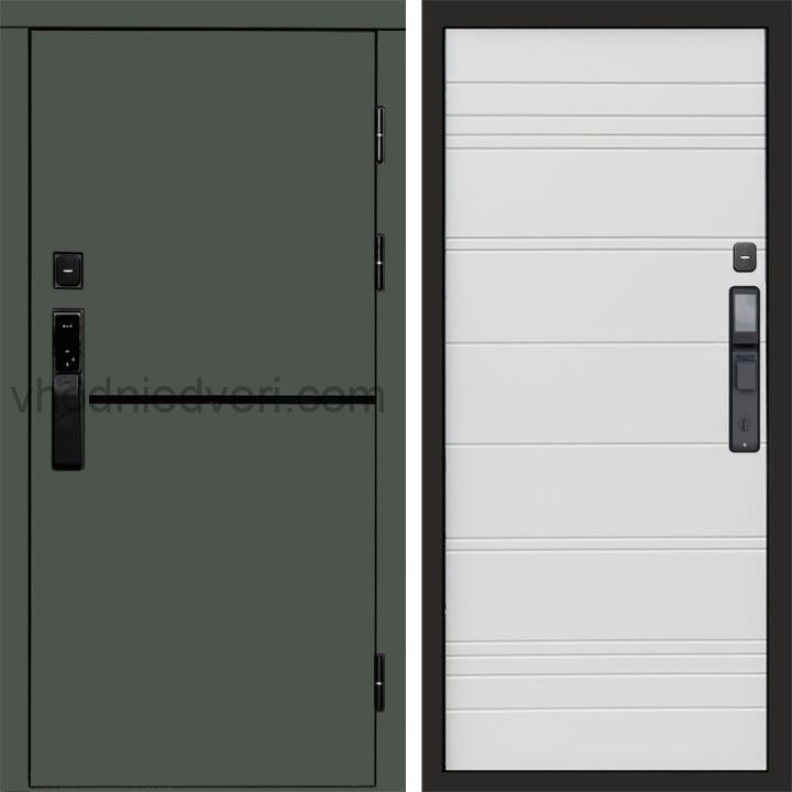 Входная дверь Termo-door ТРЕНД GREEN с электрозамком - White line