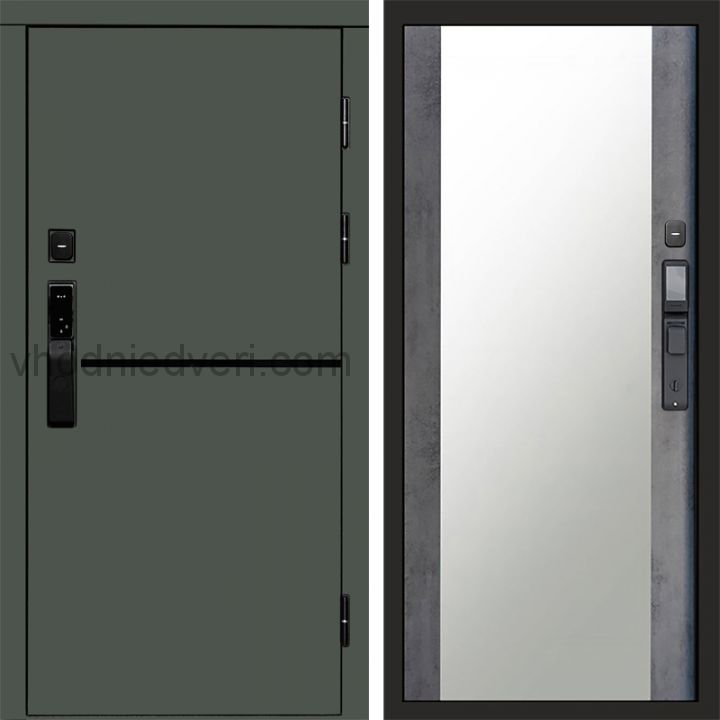 Входная дверь Termo-door ТРЕНД GREEN с электрозамком - Зеркало Бетон темный