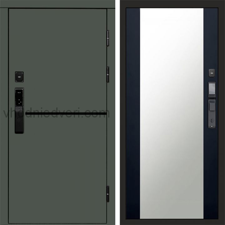 Входная дверь Termo-door ТРЕНД GREEN с электрозамком - Зеркало Черный кварц+тонировка