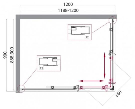 Душевой уголок Belbagno Uno-195 AH с раздвижными дверями 120х80 см схема 2