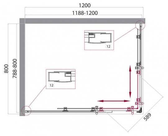 Душевой уголок Belbagno Uno-195 AH с раздвижными дверями 120х90 см схема 3