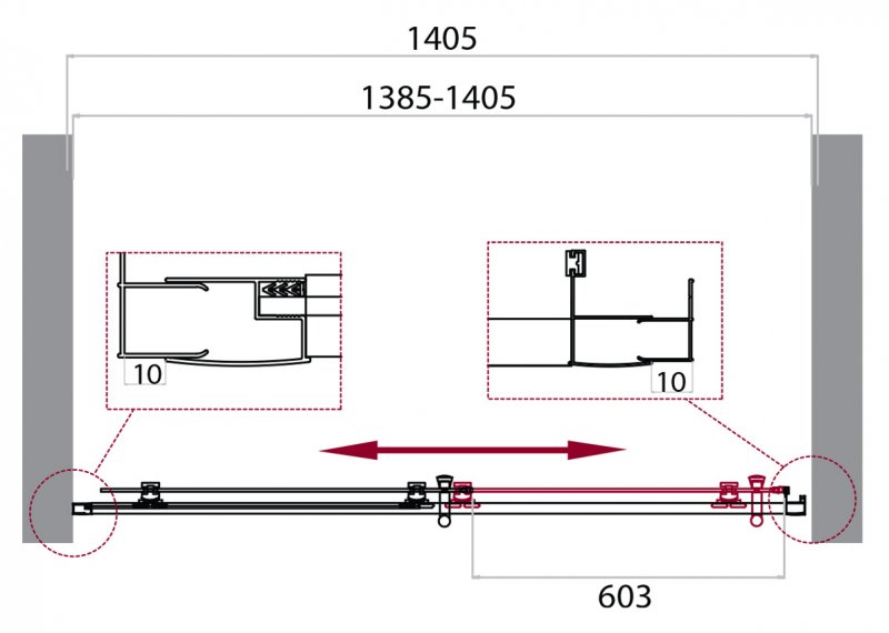Душевой уголок в нишу Belbagno Uno-195 BF профиль хром 130 см ФОТО