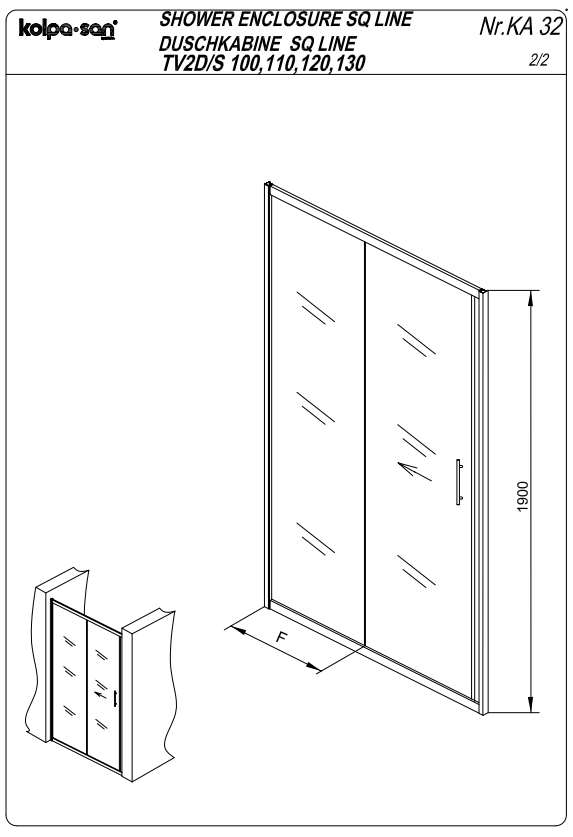 Дверь для душа в нишу Kolpa-San SQ LINE TV2D/S 130 см ФОТО