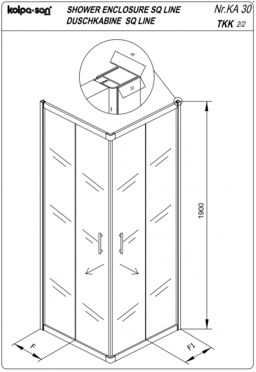 Прямоугольная душевая кабина Kolpa-San SQ LINE TKK 100х80 см схема 3