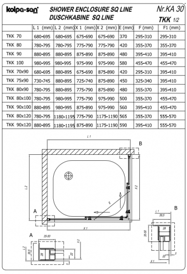 Прямоугольная душевая кабина Kolpa-San SQ LINE TKK 100х90 см схема 2