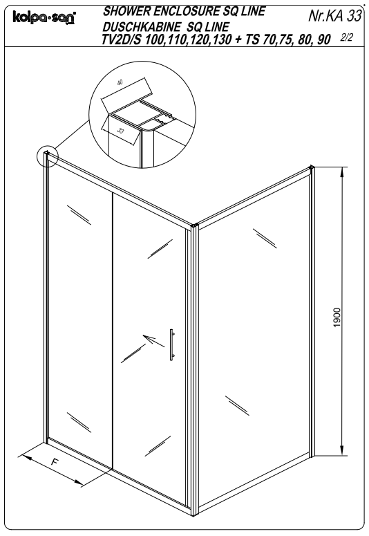 Открытая душевая кабина Kolpa San SQ LINE TV2D/S + SQ LINE TS без крыши 120х70 см ФОТО