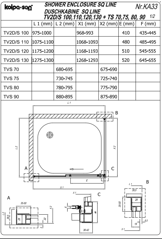 Душевая кабина Kolpa San SQ LINE TV2D/S + SQ LINE TS без крыши 120х80 см ФОТО