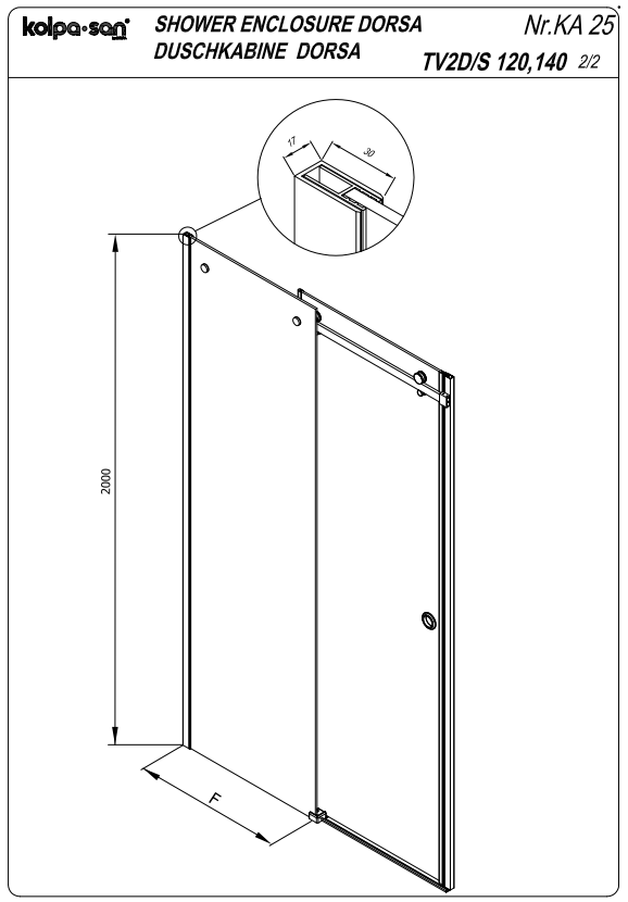 Душевая дверь в нишу Kolpa-San DORSA TV/2DS раздвижная 140 см ФОТО