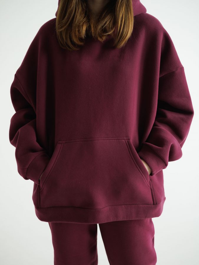 Худи оверсайз с начесом каберне