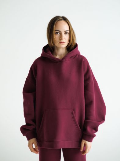 Худи оверсайз с начесом каберне