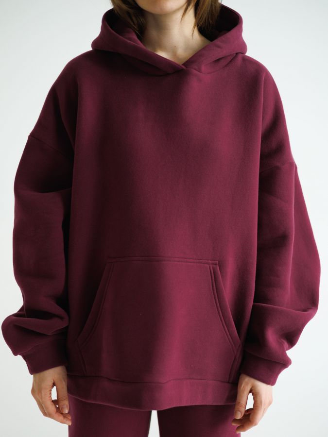 Худи оверсайз с начесом каберне