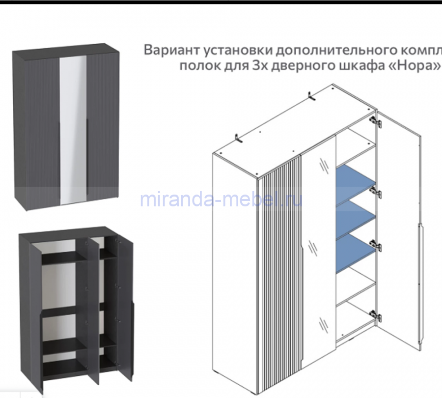 Комплект полок для 1 дв и 3 дв шкафа "Нора"