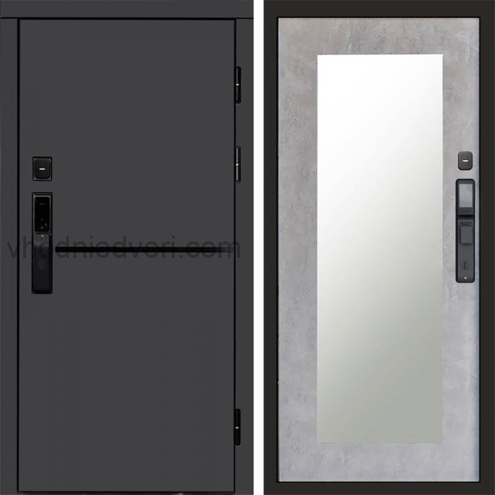 Входная дверь Termo-door ТРЕНД ГРАФИТ с электрозамком - Зеркало Триумф Бетон светлый
