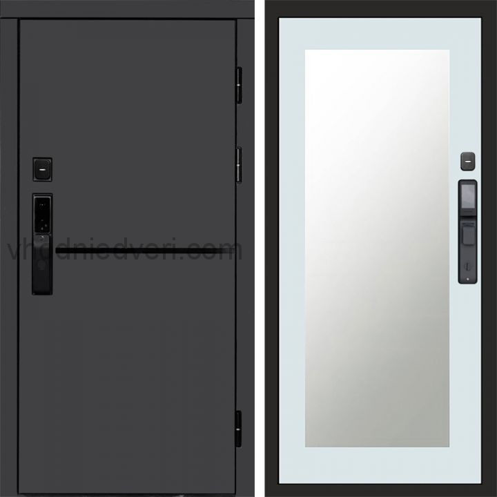 Входная дверь Termo-door ТРЕНД ГРАФИТ с электрозамком - Зеркало Триумф Белый софт