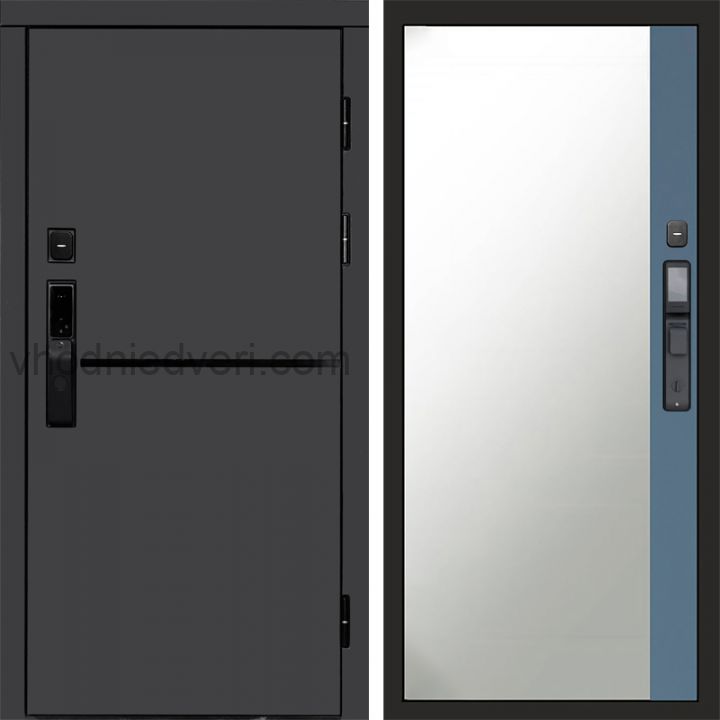 Входная дверь Termo-door ТРЕНД ГРАФИТ с электрозамком - Широкое зеркало фацет Грей софт