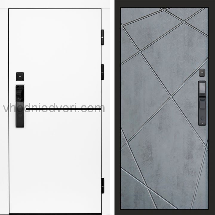 Входная дверь Termo-door ТРЕНД WHITE с электрозамком - Лучи Бетон темный