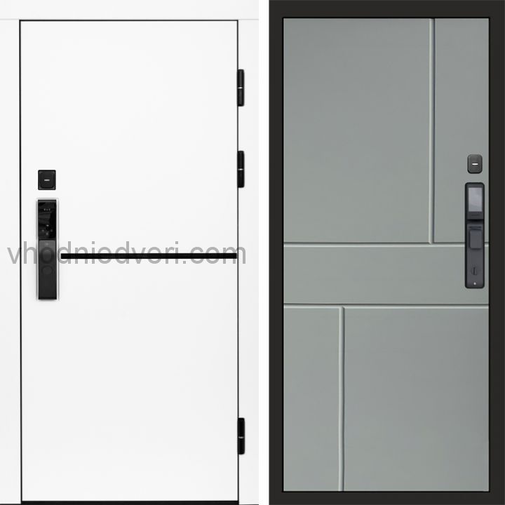 Входная дверь Termo-door ТРЕНД WHITE с электрозамком - Горизонт Грей софт