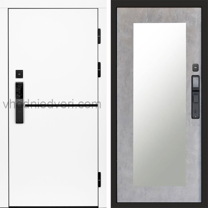 Входная дверь Termo-door ТРЕНД WHITE с электрозамком - Зеркало Триумф Бетон светлый