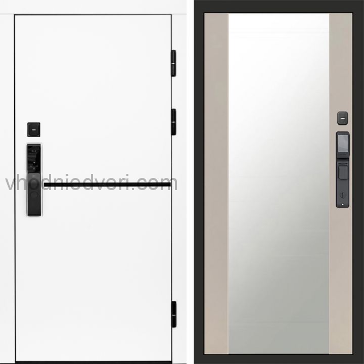 Входная дверь Termo-door ТРЕНД WHITE с электрозамком - Зеркало Слоновая кость