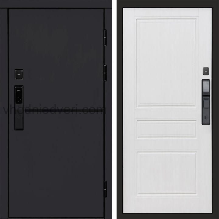 Входная дверь Termo-door ТРЕНД BLACK с электрозамком - Классика Белое дерево