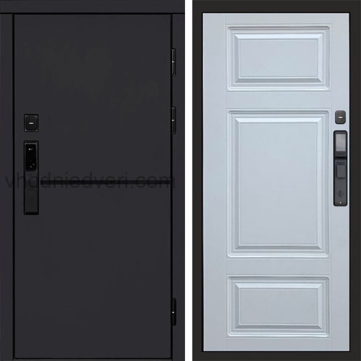 Входная дверь Termo-door ТРЕНД BLACK с электрозамком - Лион Белый софт