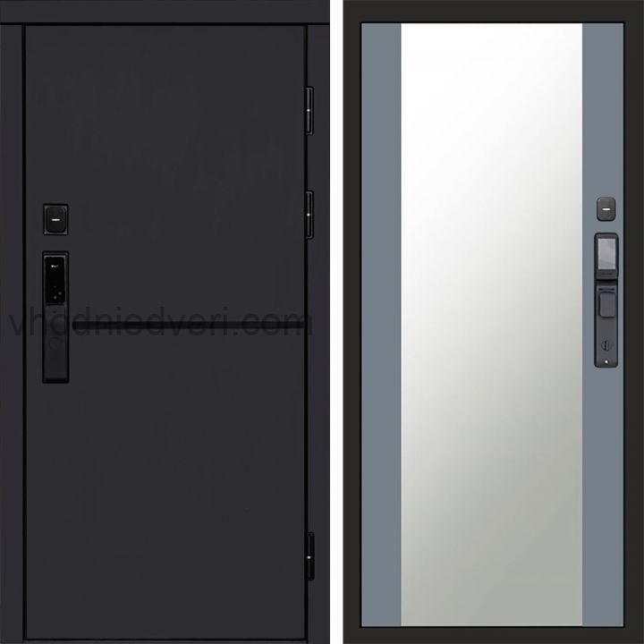 Входная дверь Termo-door ТРЕНД BLACK с электрозамком - Зеркало Грей софт