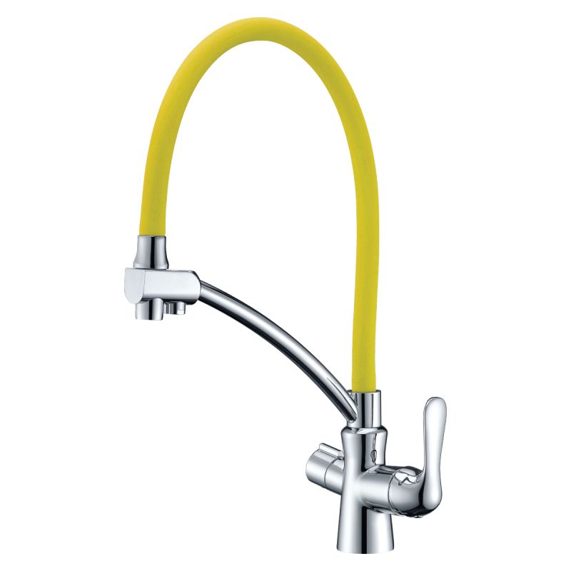 Смеситель для кухни Lemark Comfort LM3070C-Yellow с подключением к фильтру с питьевой водой, хром, желтый