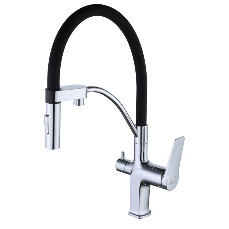 Смеситель для кухни Lemark Comfort LM3074C с подключением к фильтру с питьевой водой, хром, черный