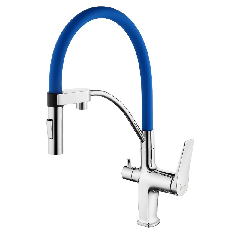 Смеситель для кухни Lemark Comfort LM3074C-Blue с подключением к фильтру с питьевой водой, хром, синий