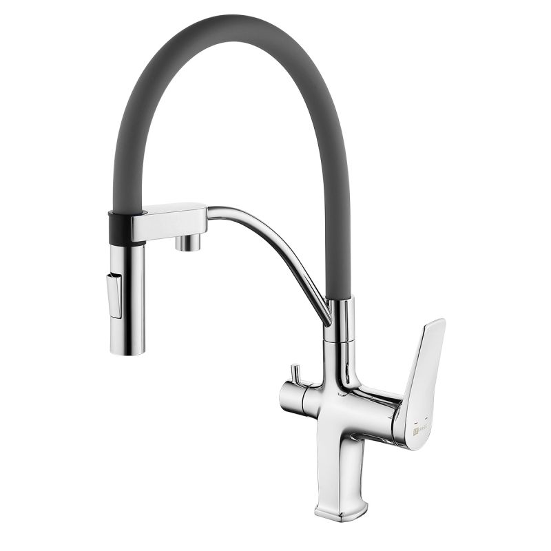 Смеситель для кухни Lemark Comfort LM3074C-Gray с подключением к фильтру с питьевой водой, хром, серый