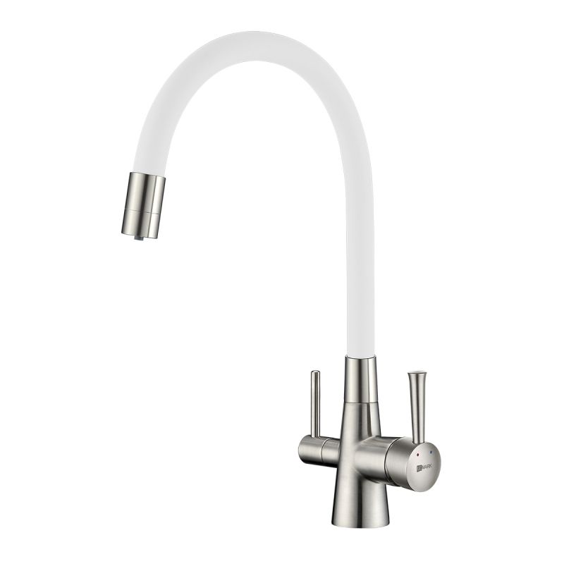 Смеситель для кухни Lemark Comfort LM3075BN-White с гибким изливом, с подключением к фильтру с питьевой водой, никель