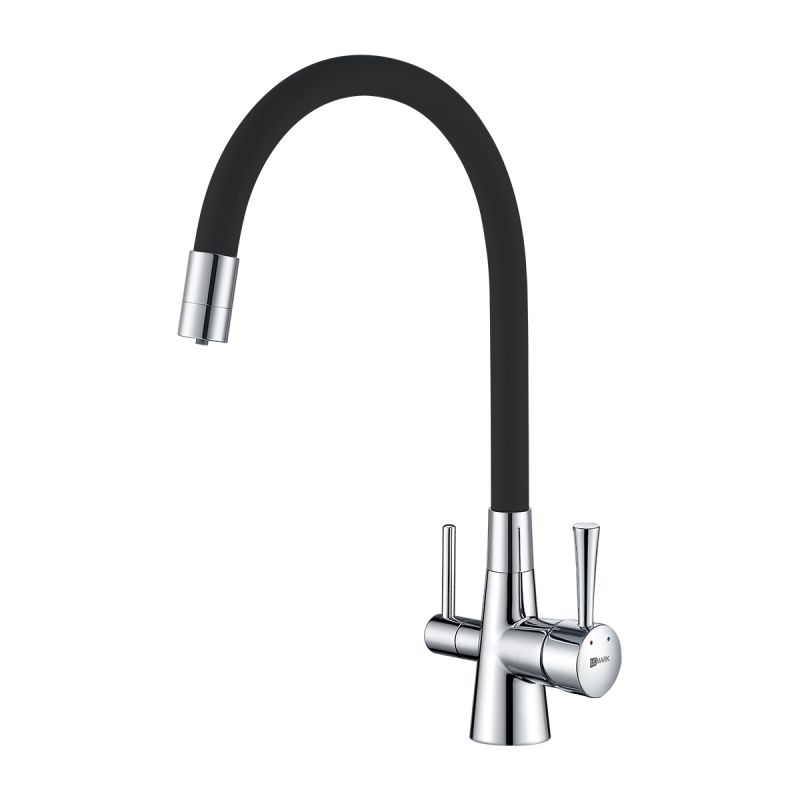Смеситель для кухни Lemark Comfort LM3075C с гибким изливом, с подключением к фильтру с питьевой водой, хром, черный