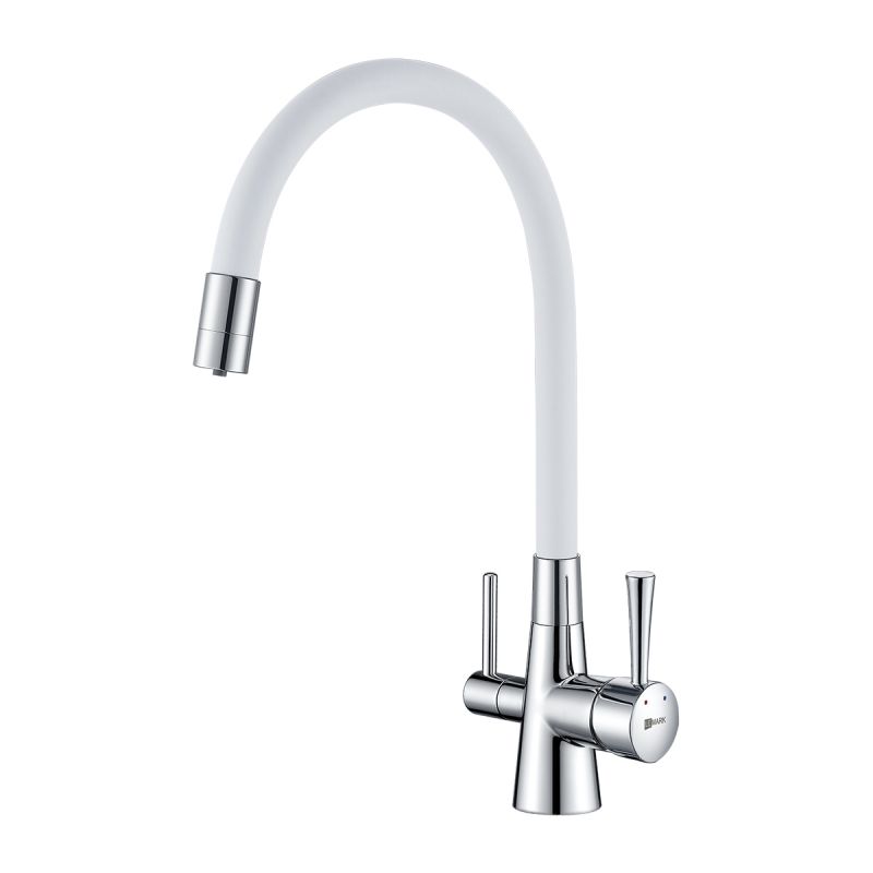 Смеситель для кухни Lemark Comfort LM3075C-White с гибким изливом, с подключением к фильтру с питьевой водой, хром, белый