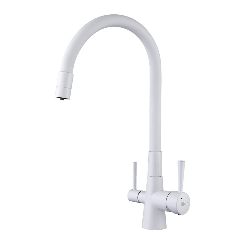 Смеситель для кухни Lemark Comfort LM3075W с гибким изливом, с подключением к фильтру с питьевой водой, белый
