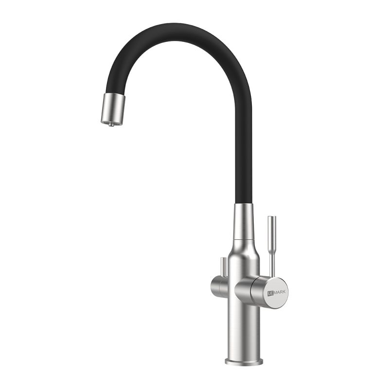 Смеситель для кухни Lemark Expert LM5083S-Black с подключением к фильтру с питьевой водой, сталь, черный