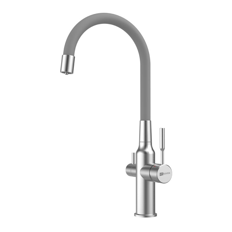 Смеситель для кухни Lemark Expert LM5083S-Gray с подключением к фильтру с питьевой водой, сталь, серый