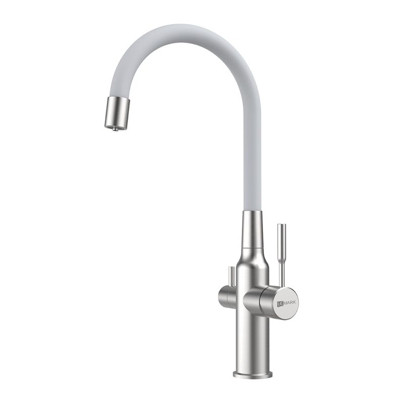 Смеситель для кухни Lemark Expert LM5083S-White с подключением к фильтру с питьевой водой, сталь, белый