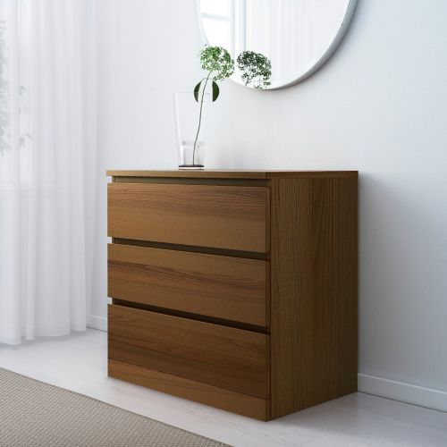 MALM Комод 3 ящика коричневая морилка ясеневый шпон, 80х78 см MALM Комод 3 ящика коричневая морилка ясеневый шпон, 80х78 см