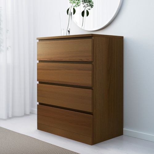 MALM Комод 4 ящика коричневая морилка ясеневый шпон, 80х100 см MALM Комод 4 ящика коричневая морилка ясеневый шпон, 80х100 см