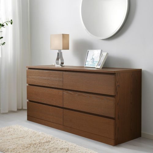 MALM Комод 6 ящиков коричневая морилка ясеневый шпон, 160х78 см MALM Комод 6 ящиков коричневая морилка ясеневый шпон, 160х78 см