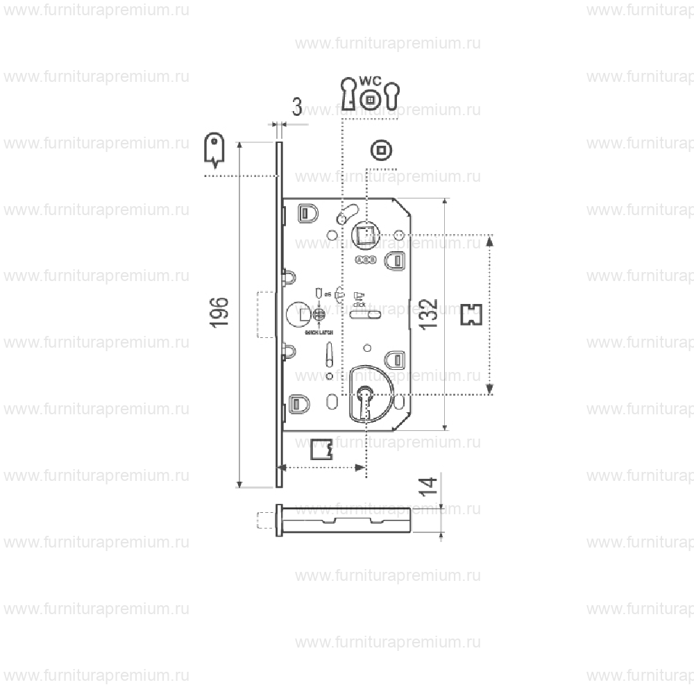Замок узкопрофильный AGB Mediana Polaris WC (B06102.35) сантехн.