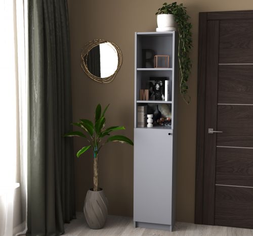 VARMA STAND DOOR Стеллаж с дверью, серый, 39х198 см