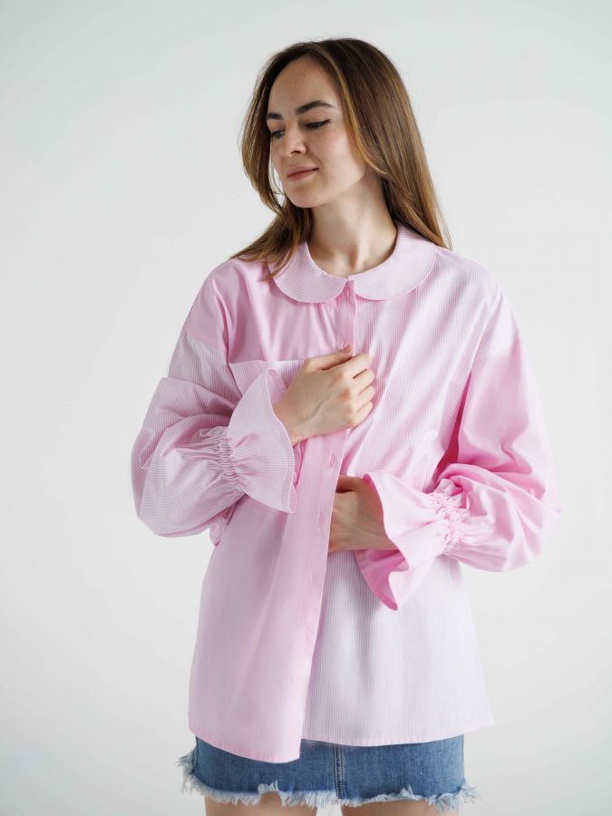 Рубашка розовая в полоску