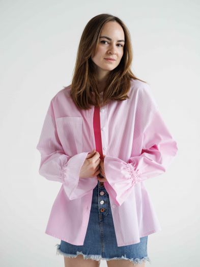 Рубашка розовая в полоску