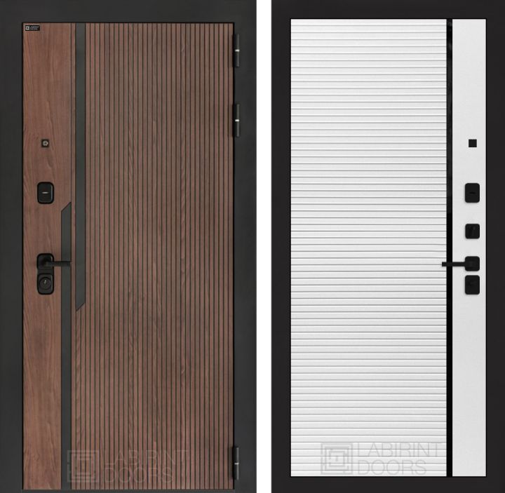 Входная дверь Лабиринт KARMINA 22 Белый софт, черная вставка