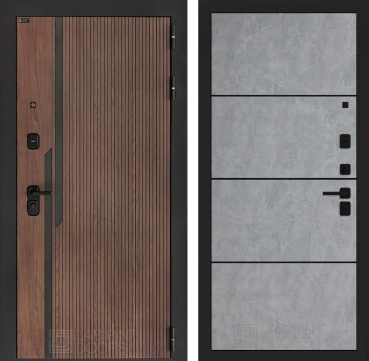 Входная дверь Лабиринт KARMINA 25 Бетон светлый (черная вставка)