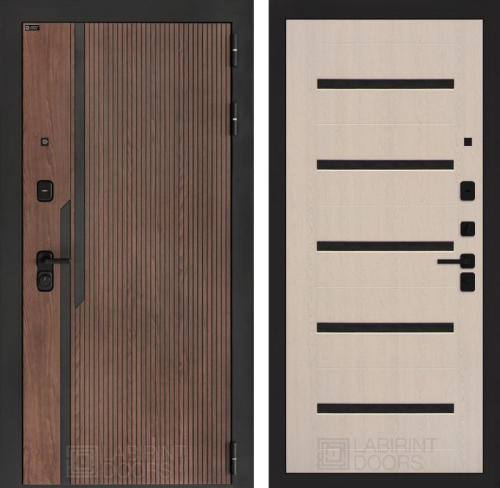 Входная дверь Лабиринт KARMINA 01 Белое дерево, стекло черное