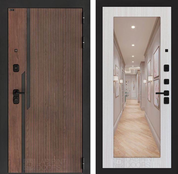 Входная дверь Лабиринт KARMINA с зеркалом 18 Сандал белый