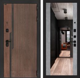 Входная дверь Лабиринт KARMINA с зеркалом Максимум Бетон светлый