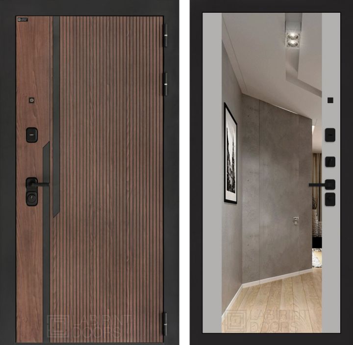 Входная дверь Лабиринт KARMINA с зеркалом Максимум Грей софт